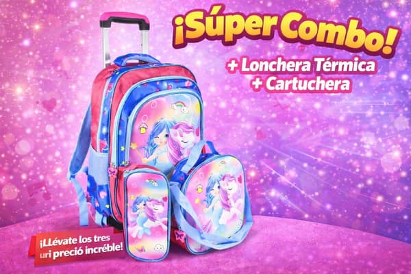 Mochila carrito con lonchera térmica y cartuchera 40x30x14cm